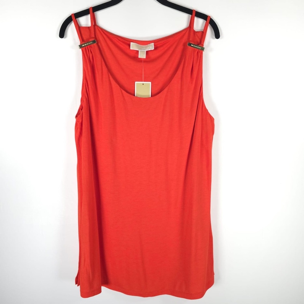 NWT MICHAEL MICHAEL KORS Fiesta Orange Basics Tank Top Side‎ Slit Viscose LARGE
